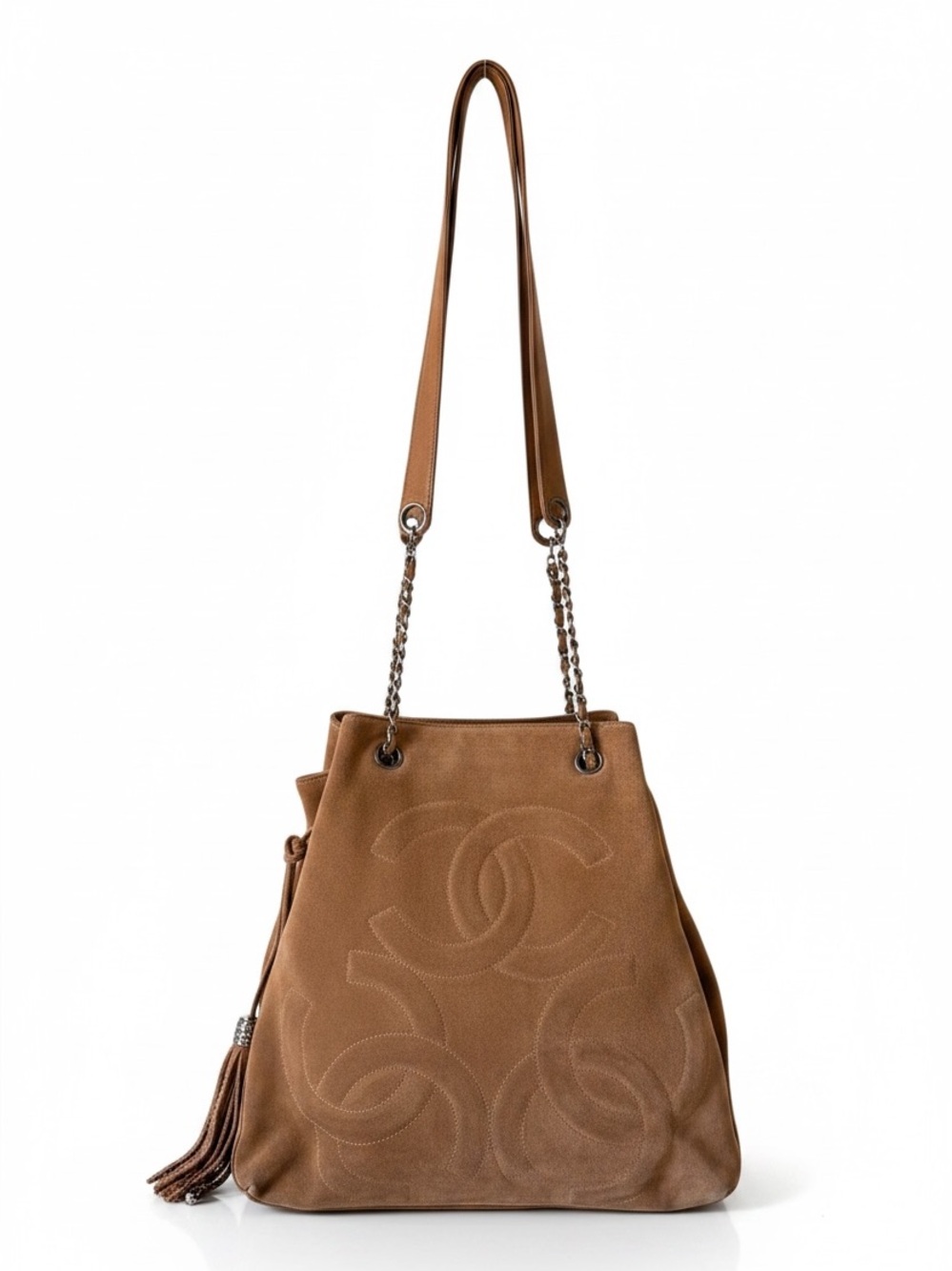 Chanel Vintage Brown Suede Shoulder Bag Tassel Chain Strap
